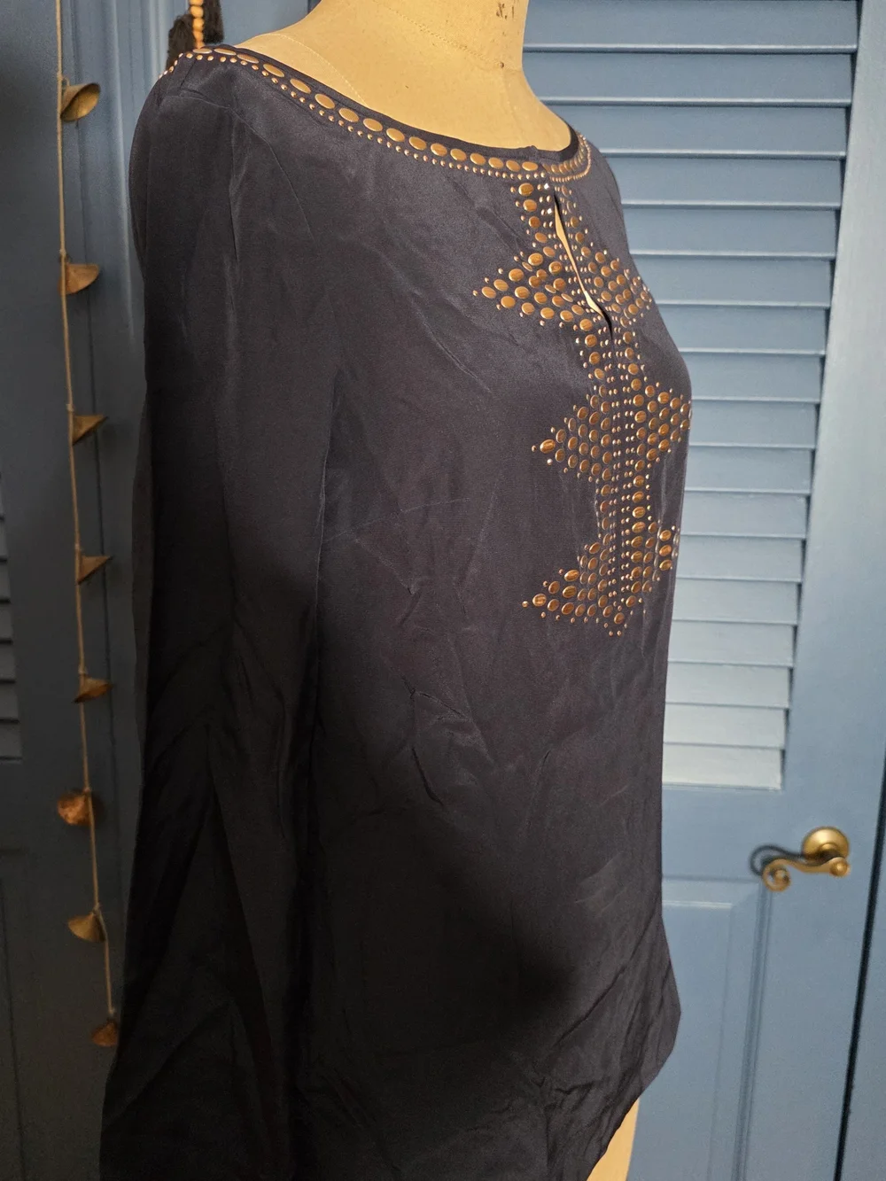 NWOT Tory Burch Navy Silk Studded Tunic Top Blouse Size 4 - Pristine!